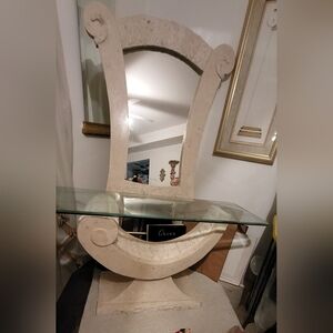 ✨ Maitland-Smith Tessellated Stone Console Table with Mirror – Postmodern Glam ✨